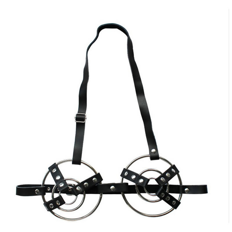 New Design Breast Bondage Gear Leather Harness Bra Adjustable Black Metal Stud Style BDSM Fetish Sex Toy Costume